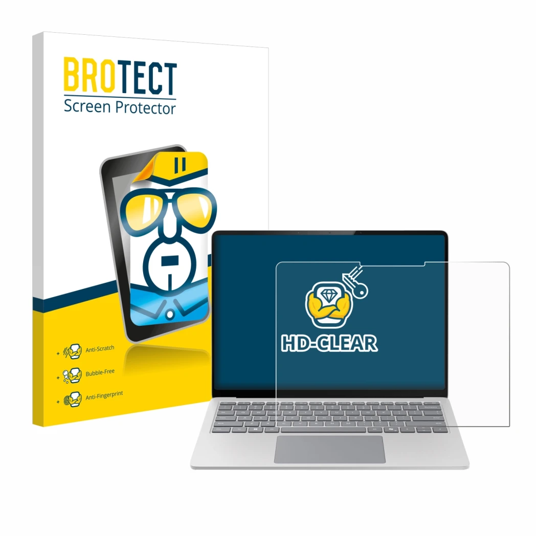 Parte frontale di una confezione del prodotto con il logo del marchio BROTECT. Accanto è raffigurato il dispositivo Microsoft 