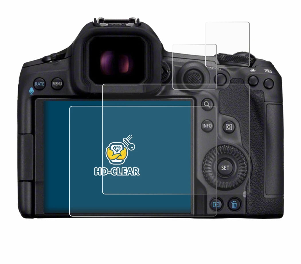 Immagine del dispositivo Canon EOS R5 Mark II con un'ampia varietà di protezioni per lo schermo.