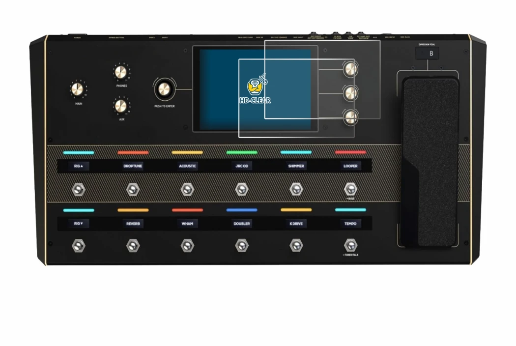 Immagine del dispositivo Headrush Prime con un'ampia varietà di protezioni per lo schermo.