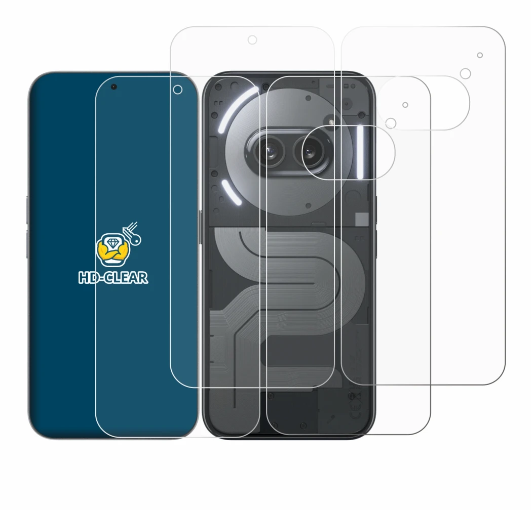Immagine del dispositivo Nothing Phone (2a) Plus (Fronte+Retro) con un'ampia varietà di protezioni per lo schermo.