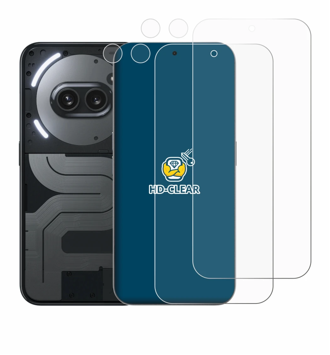 Immagine del dispositivo Nothing Phone (2a) Plus (Fronte+Fotocamera) con un'ampia varietà di protezioni per lo schermo.