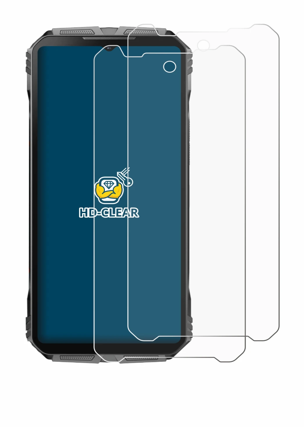 Immagine del dispositivo Doogee V40 Pro con un'ampia varietà di protezioni per lo schermo.