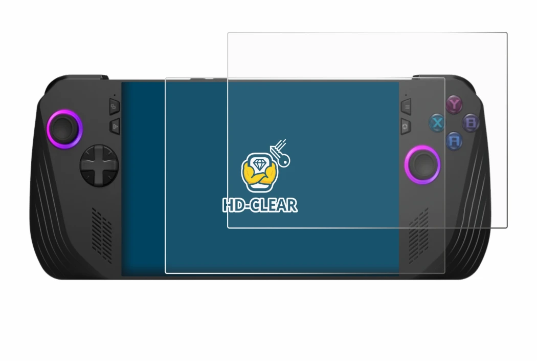 Immagine del dispositivo ASUS ROG Ally X (2024) con un'ampia varietà di protezioni per lo schermo.