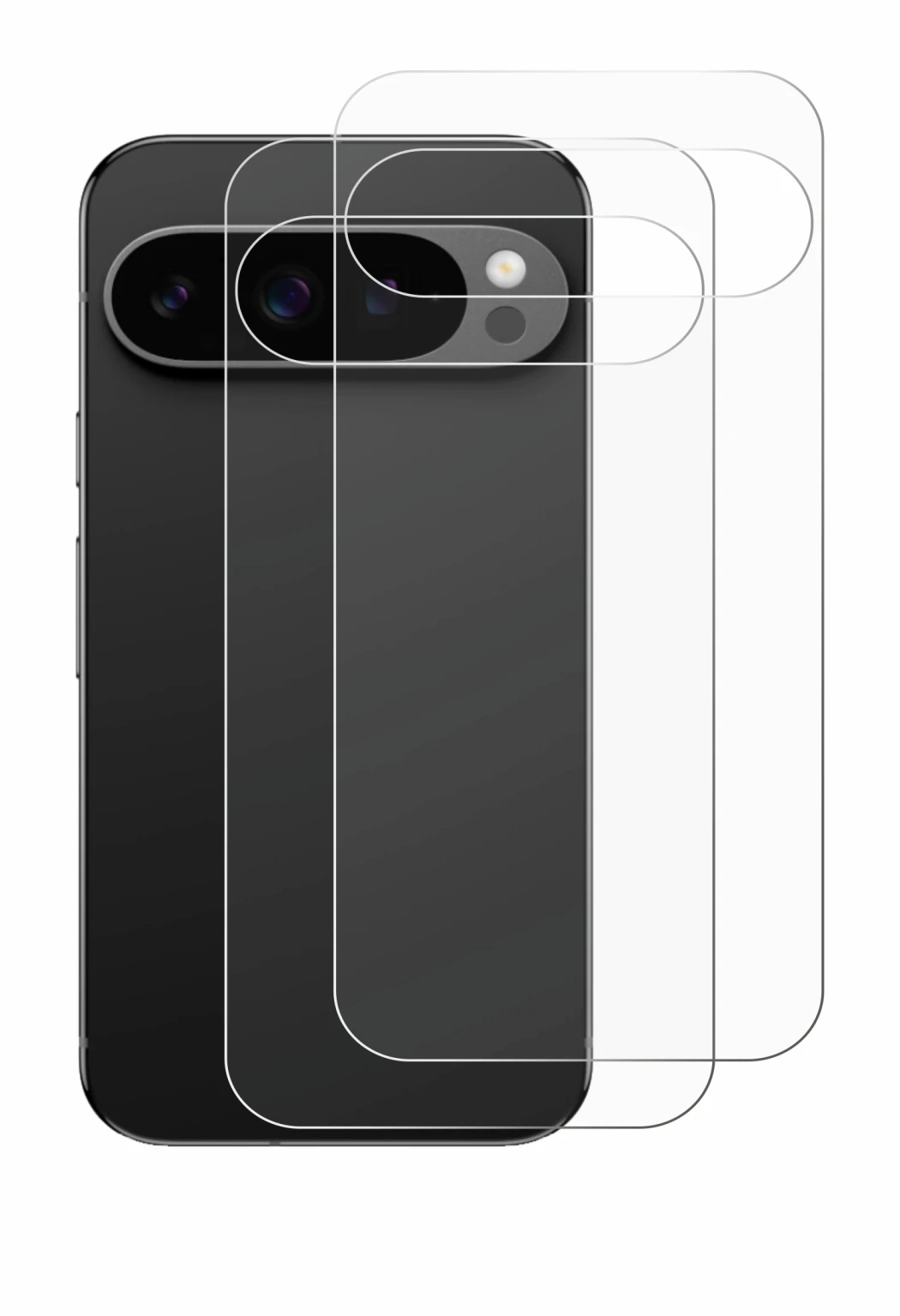 Immagine del dispositivo Google Pixel 9 Pro (Posteriore) con un'ampia varietà di protezioni per lo schermo.
