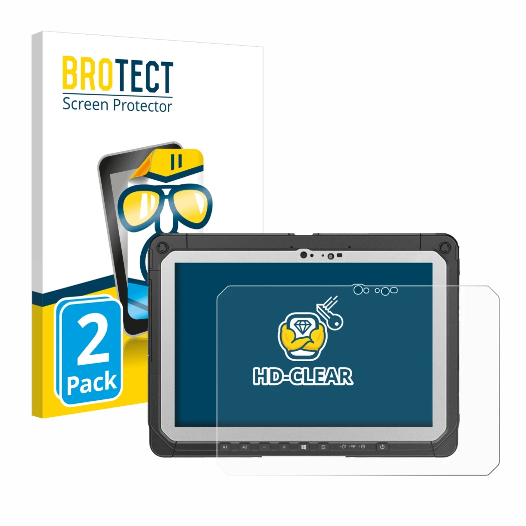 Parte frontale di una confezione del prodotto con il logo del marchio BROTECT. Accanto è raffigurato il dispositivo Panasonic