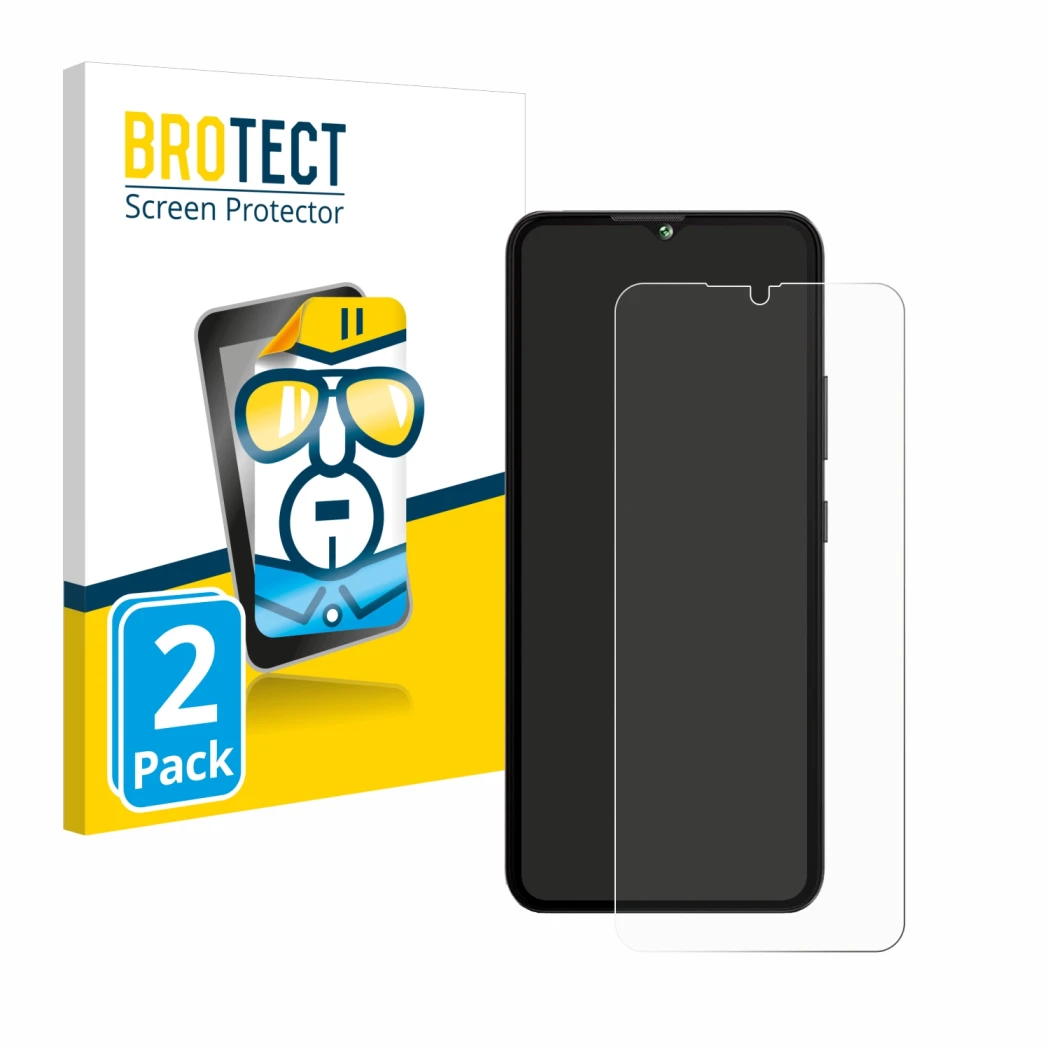 Parte frontale di una confezione del prodotto con il logo del marchio BROTECT. Accanto è raffigurato il dispositivo Cubot A10