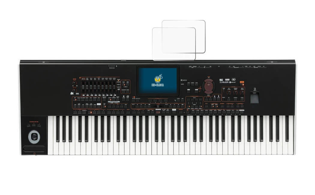 Immagine del dispositivo KORG Pa4x con un'ampia varietà di protezioni per lo schermo.