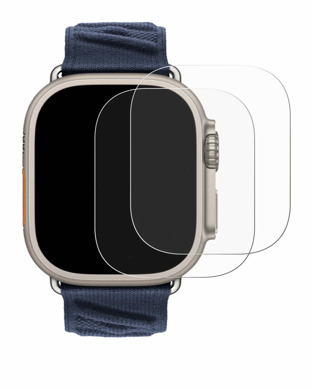 Immagine del dispositivo Apple Watch Hermès Ultra 2 con un'ampia varietà di protezioni per lo schermo.
