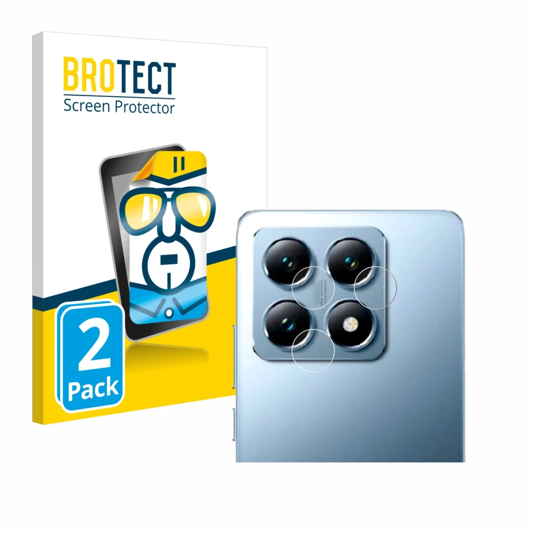 Parte frontale di una confezione del prodotto con il logo del marchio BROTECT. Accanto è raffigurato il dispositivo Xiaomi 14T