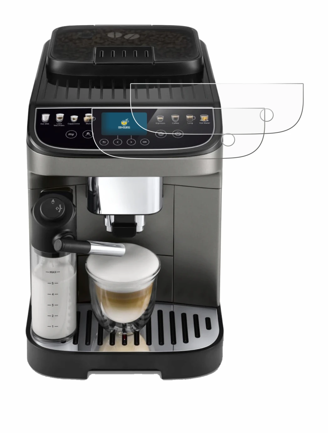 Immagine del dispositivo DeLonghi Magnifica Evo Next con un'ampia varietà di protezioni per lo schermo.