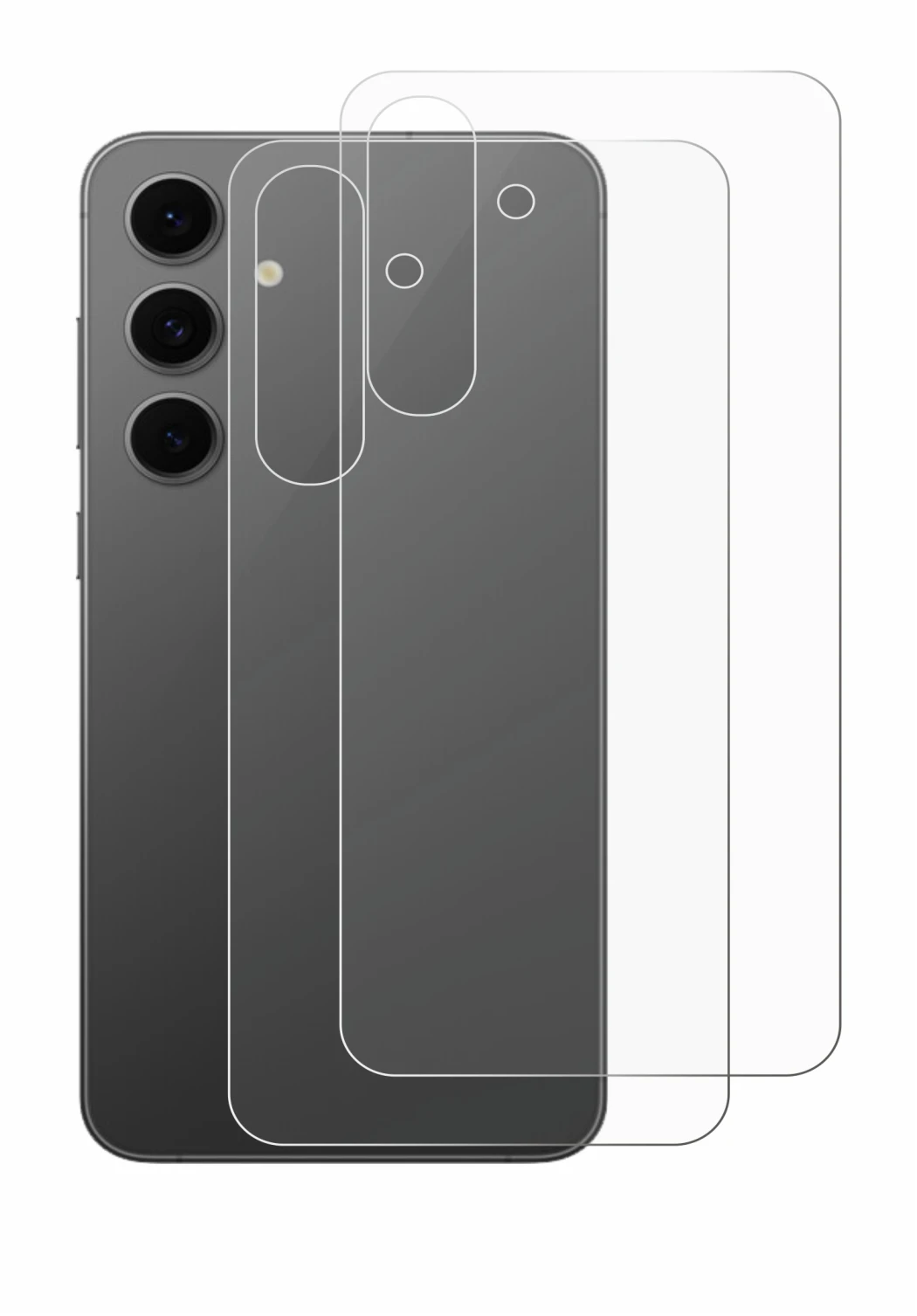 Immagine del dispositivo Samsung Galaxy S24 FE (Posteriore) con un'ampia varietà di protezioni per lo schermo.