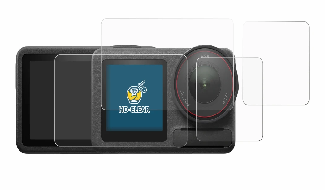 Immagine del dispositivo DJI Osmo Action 5 Pro (case-friendly) con un'ampia varietà di protezioni per lo schermo.