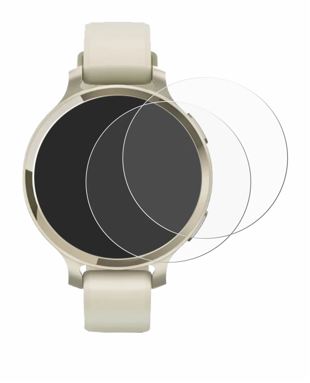 Immagine del dispositivo Garmin Lily 2 Active con un'ampia varietà di protezioni per lo schermo.