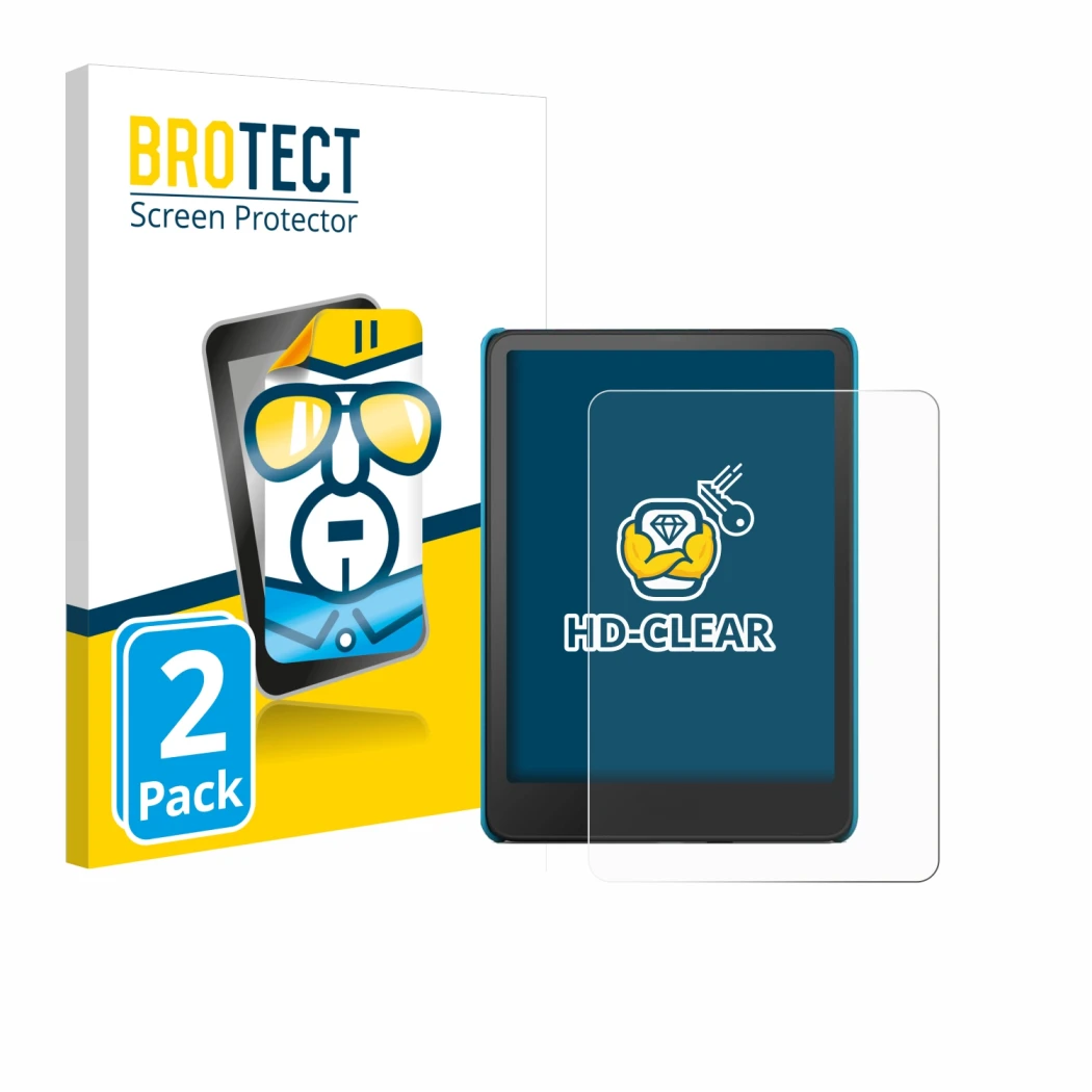 Parte frontale di una confezione del prodotto con il logo del marchio BROTECT. Accanto è raffigurato il dispositivo Amazon Kin