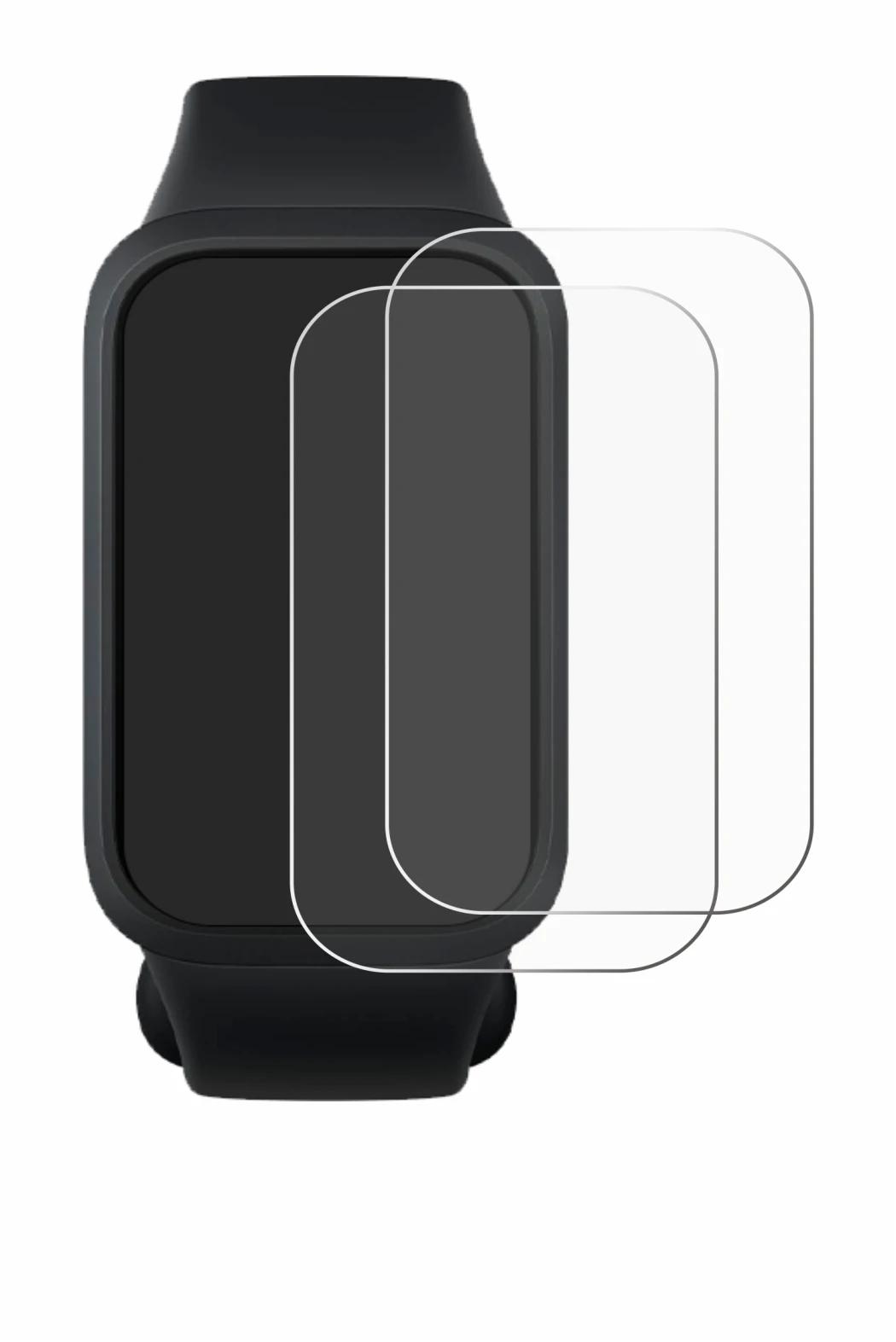 Immagine del dispositivo Xiaomi Smart Band 9 Active con un'ampia varietà di protezioni per lo schermo.