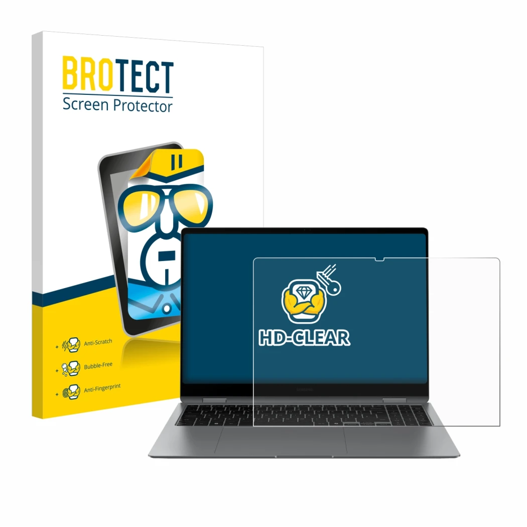Parte frontale di una confezione del prodotto con il logo del marchio BROTECT. Accanto è raffigurato il dispositivo Samsung Ga