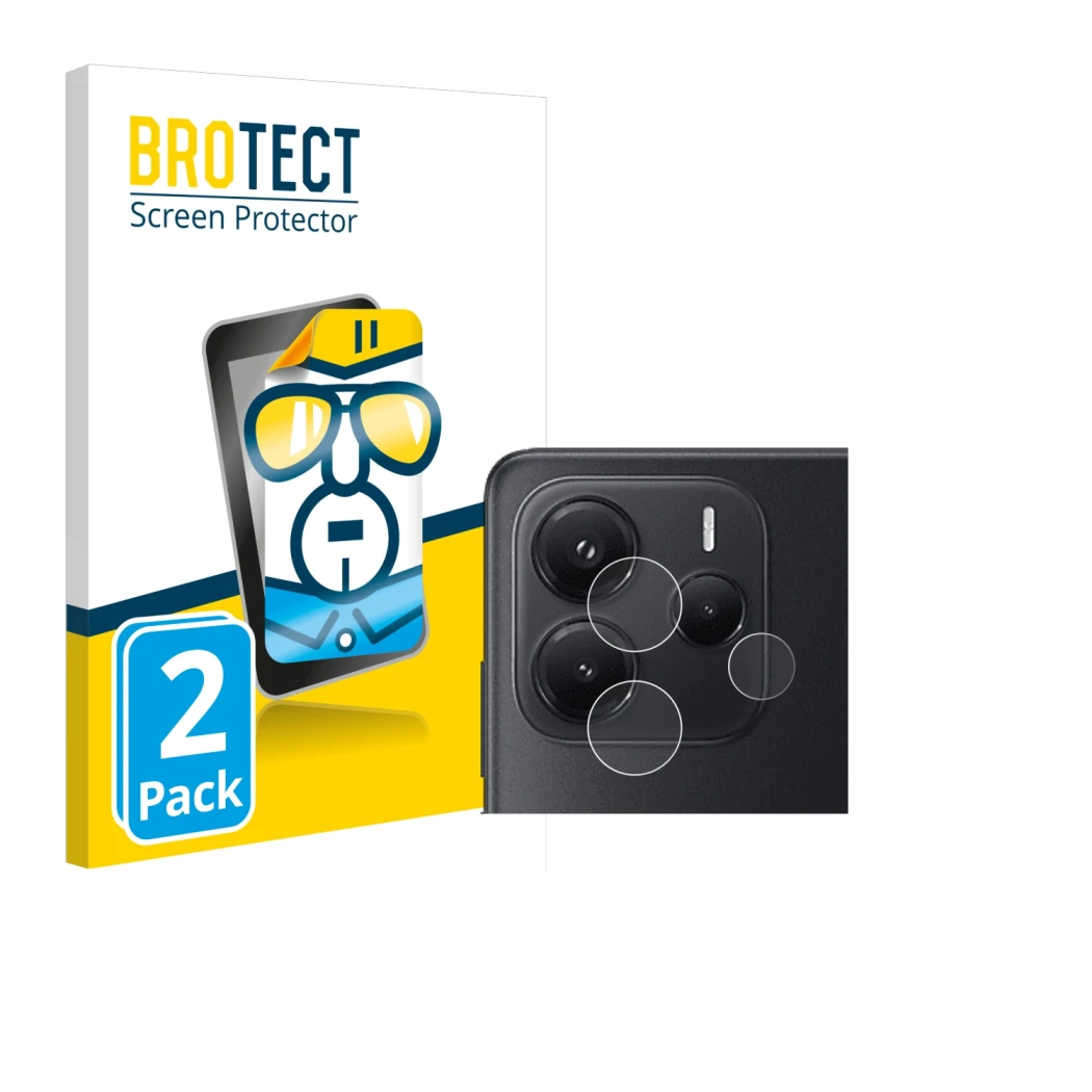 Parte frontale di una confezione del prodotto con il logo del marchio BROTECT. Accanto è raffigurato il dispositivo Xiaomi Red