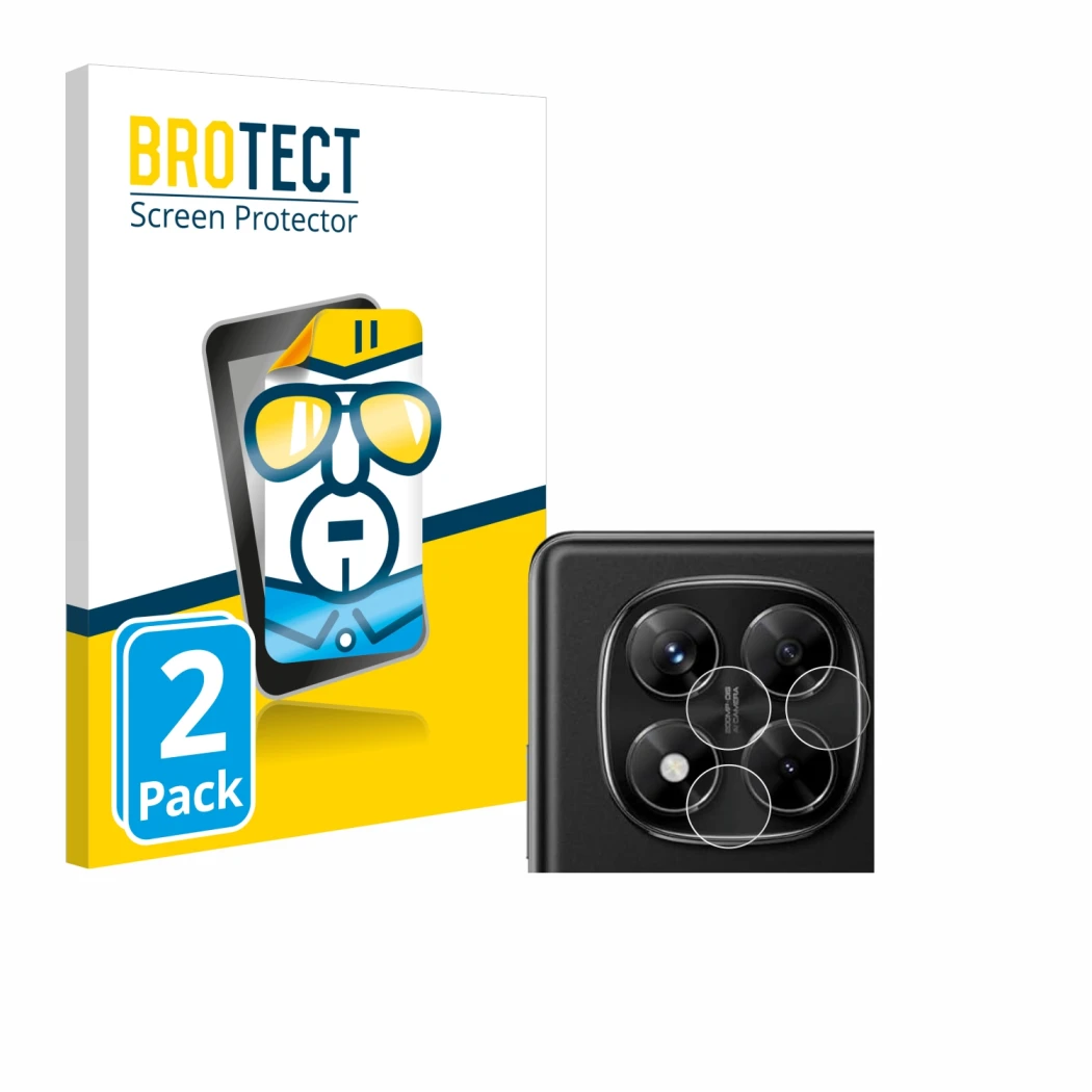 Parte frontale di una confezione del prodotto con il logo del marchio BROTECT. Accanto è raffigurato il dispositivo Xiaomi Red