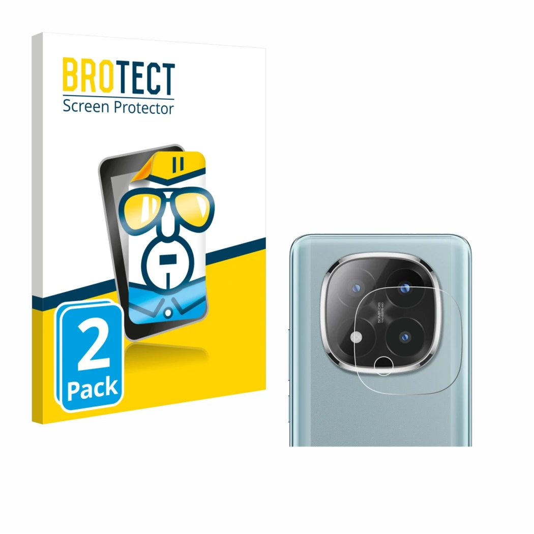 Parte frontale di una confezione del prodotto con il logo del marchio BROTECT. Accanto è raffigurato il dispositivo Xiaomi Red