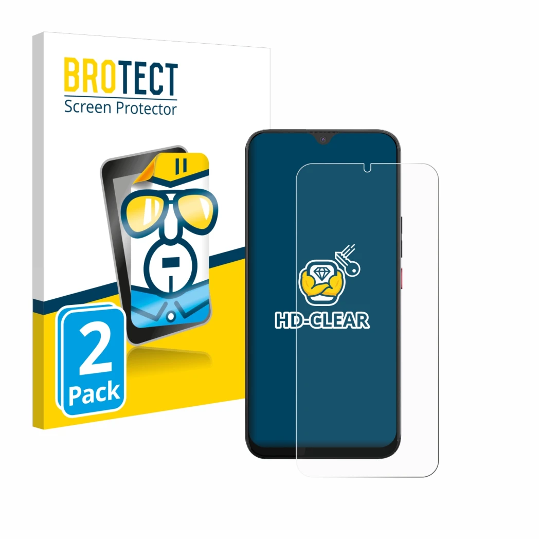 Parte frontale di una confezione del prodotto con il logo del marchio BROTECT. Accanto è raffigurato il dispositivo Volla Phon