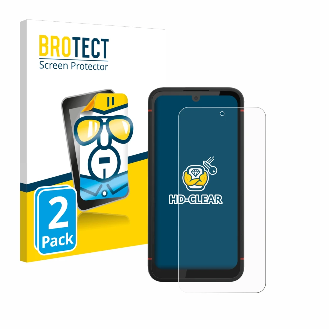 Parte frontale di una confezione del prodotto con il logo del marchio BROTECT. Accanto è raffigurato il dispositivo Volla Phon