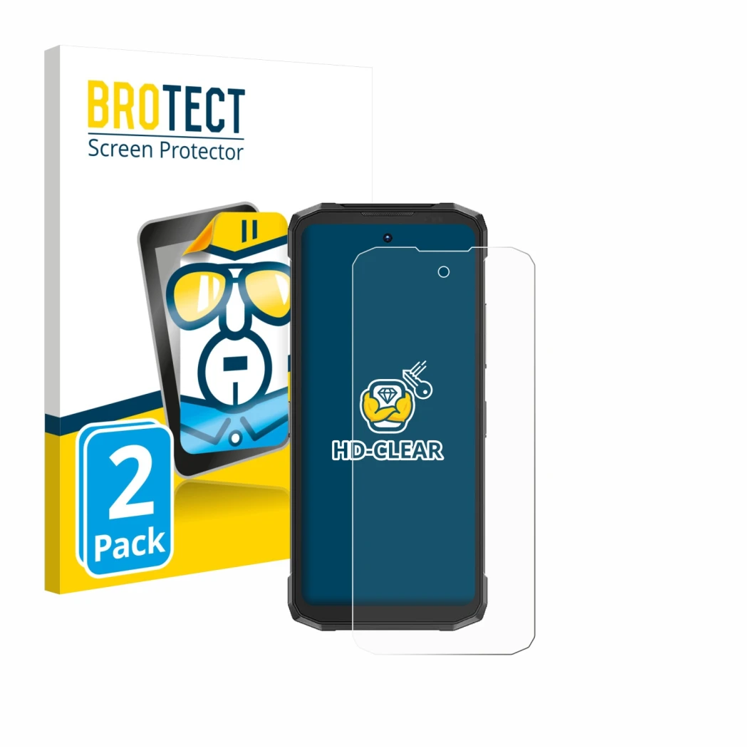 Parte frontale di una confezione del prodotto con il logo del marchio BROTECT. Accanto è raffigurato il dispositivo Doogee Fir