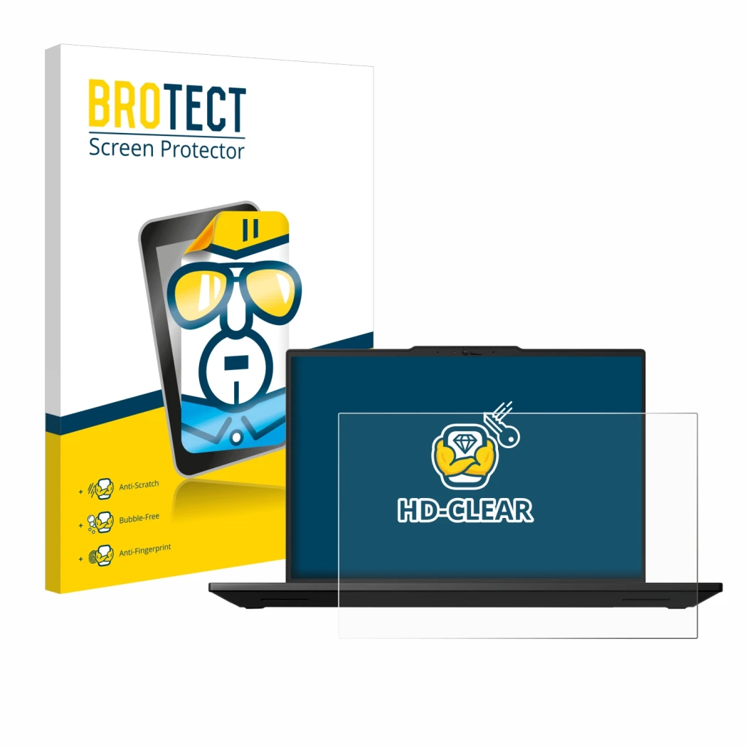 Parte frontale di una confezione del prodotto con il logo del marchio BROTECT. Accanto è raffigurato il dispositivo Lenovo Thi