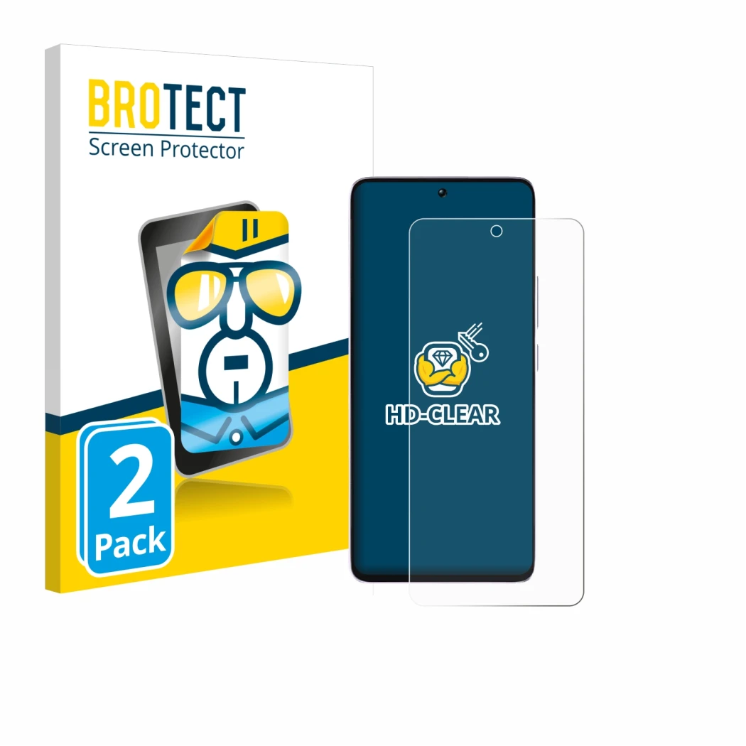 Parte frontale di una confezione del prodotto con il logo del marchio BROTECT. Accanto è raffigurato il dispositivo Xiaomi Poc