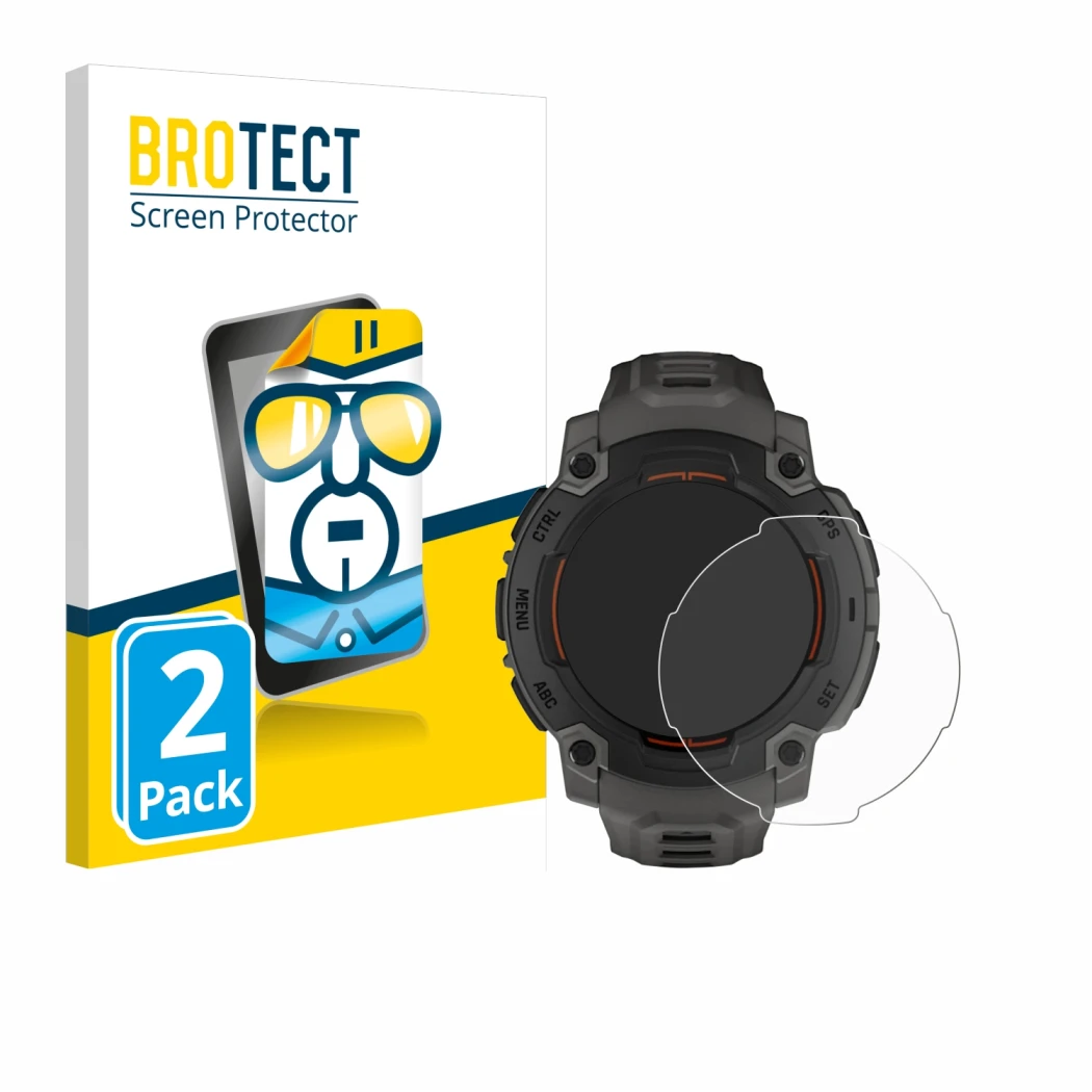 Parte frontale di una confezione del prodotto con il logo del marchio BROTECT. Accanto è raffigurato il dispositivo Garmin Ins