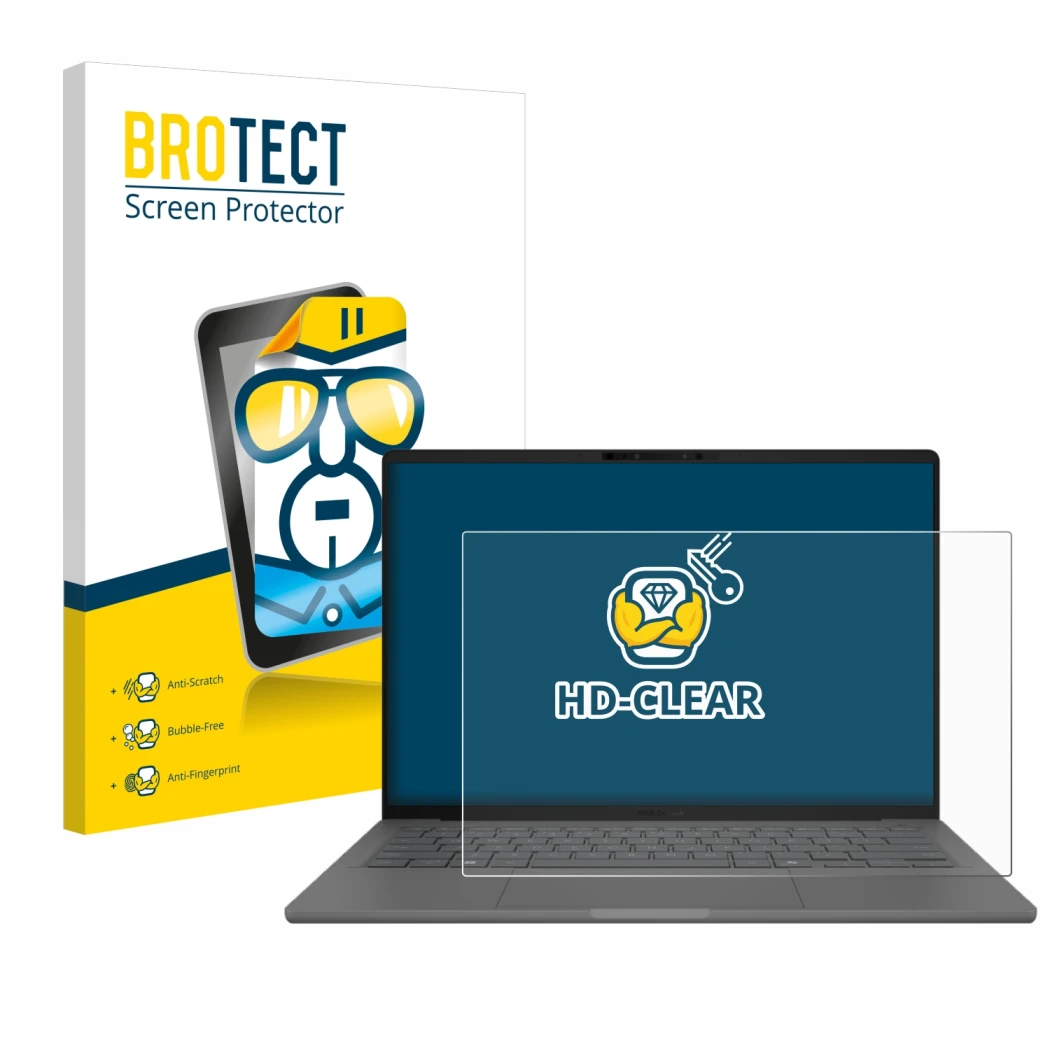 Parte frontale di una confezione del prodotto con il logo del marchio BROTECT. Accanto è raffigurato il dispositivo ASUS ZenBo