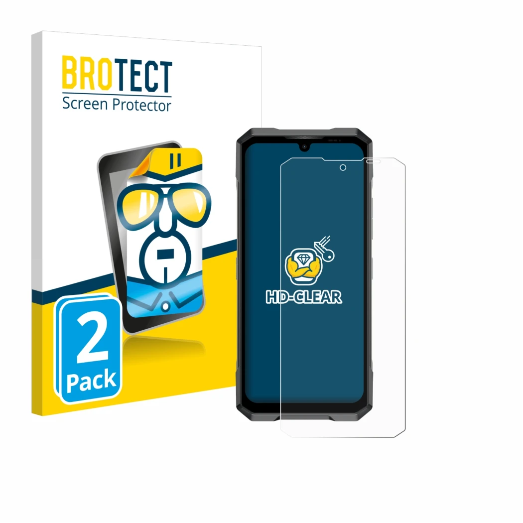 Parte frontale di una confezione del prodotto con il logo del marchio BROTECT. Accanto è raffigurato il dispositivo Doogee Bla