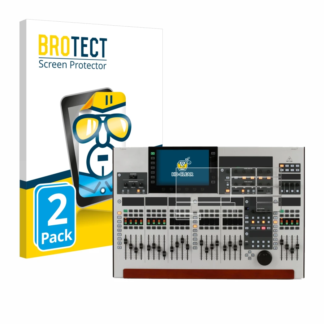 Parte frontale di una confezione del prodotto con il logo del marchio BROTECT. Accanto è raffigurato il dispositivo Behringer 