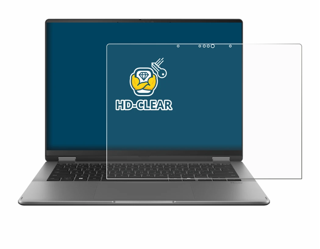 Immagine del dispositivo ASUS Vivobook 14 Flip TP3407 con un'ampia varietà di protezioni per lo schermo.