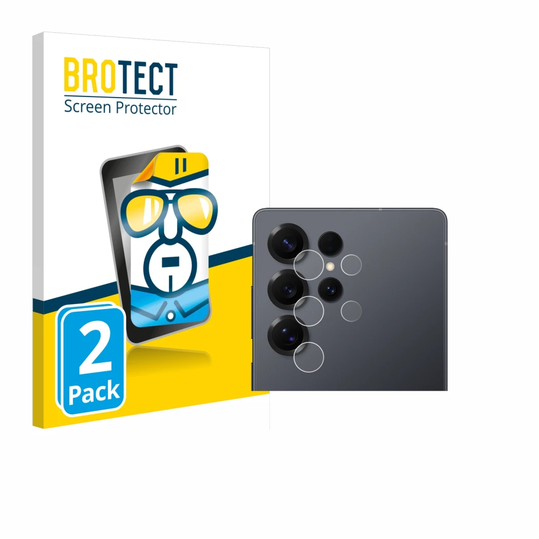 Parte frontale di una confezione del prodotto con il logo del marchio BROTECT. Accanto è raffigurato il dispositivo Samsung Ga