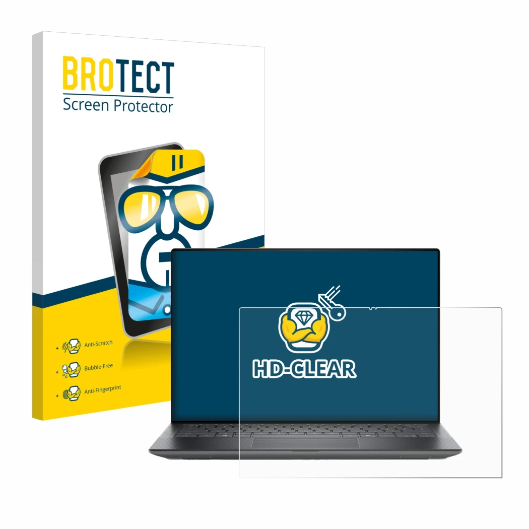 Parte frontale di una confezione del prodotto con il logo del marchio BROTECT. Accanto è raffigurato il dispositivo Dell Preci