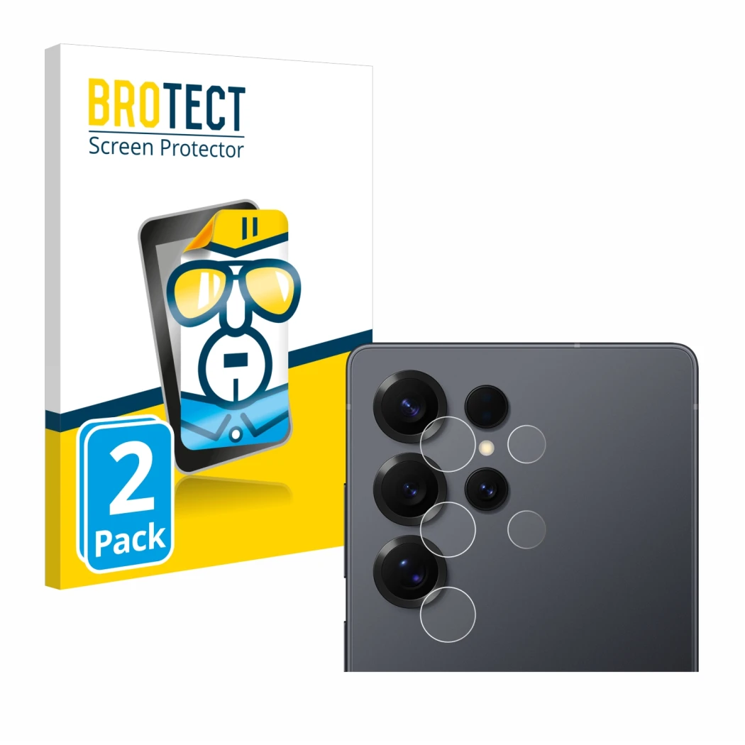 Parte frontale di una confezione del prodotto con il logo del marchio BROTECT. Accanto è raffigurato il dispositivo Samsung Ga