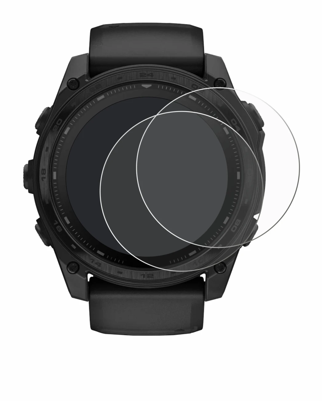 Immagine del dispositivo Garmin Tactix 8 Solar (51 mm) con un'ampia varietà di protezioni per lo schermo.