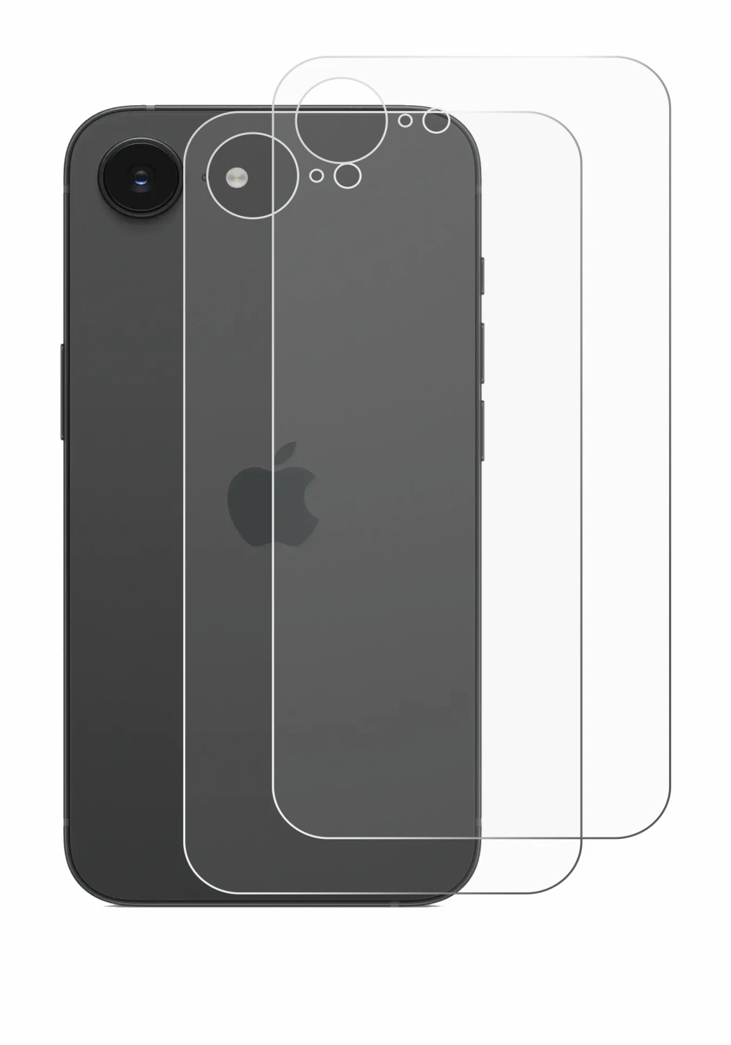 Immagine del dispositivo Apple iPhone 16e (Posteriore) con un'ampia varietà di protezioni per lo schermo.