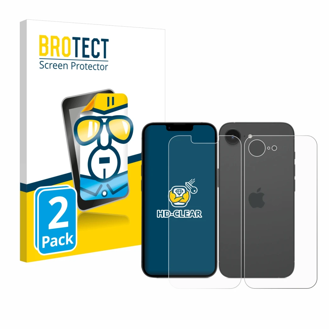 Parte frontale di una confezione del prodotto con il logo del marchio BROTECT. Accanto è raffigurato il dispositivo Apple iPho