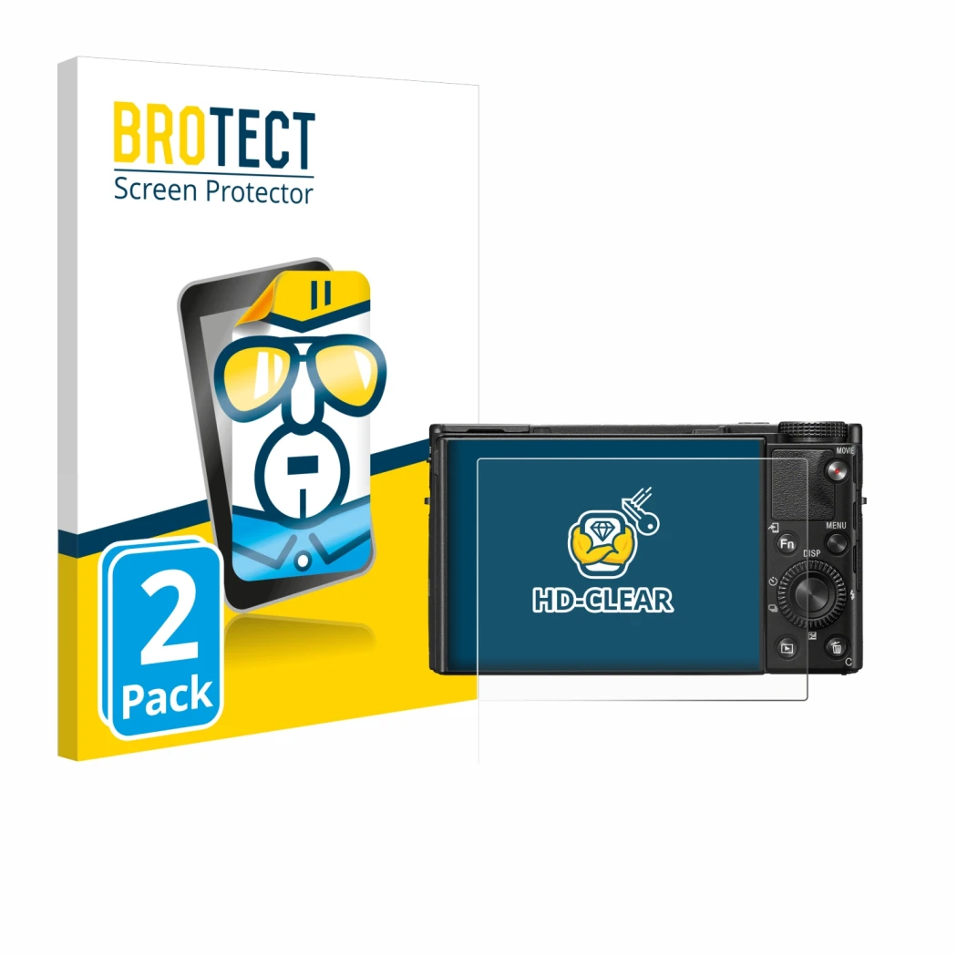 Parte frontale di una confezione del prodotto con il logo del marchio BROTECT. Accanto è raffigurato il dispositivo Sony Cyber