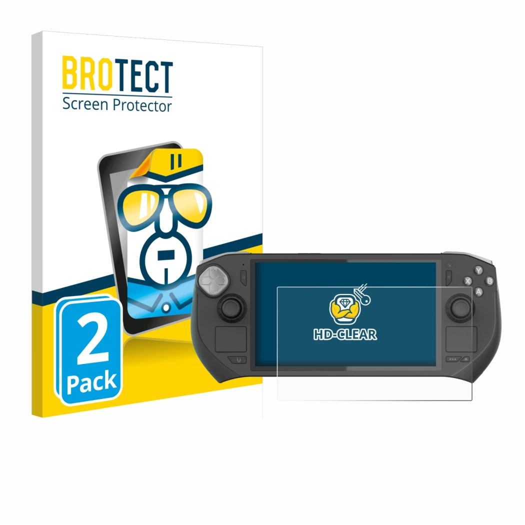 Parte frontale di una confezione del prodotto con il logo del marchio BROTECT. Accanto è raffigurato il dispositivo Zotac Gami