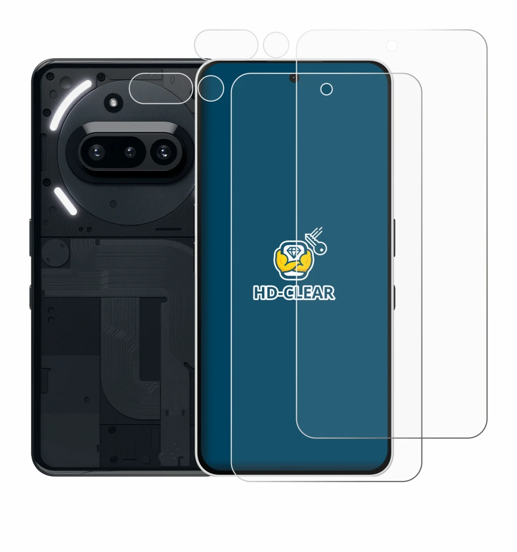 Immagine del dispositivo Nothing Phone (3a) (Fronte+Fotocamera) con un'ampia varietà di protezioni per lo schermo.