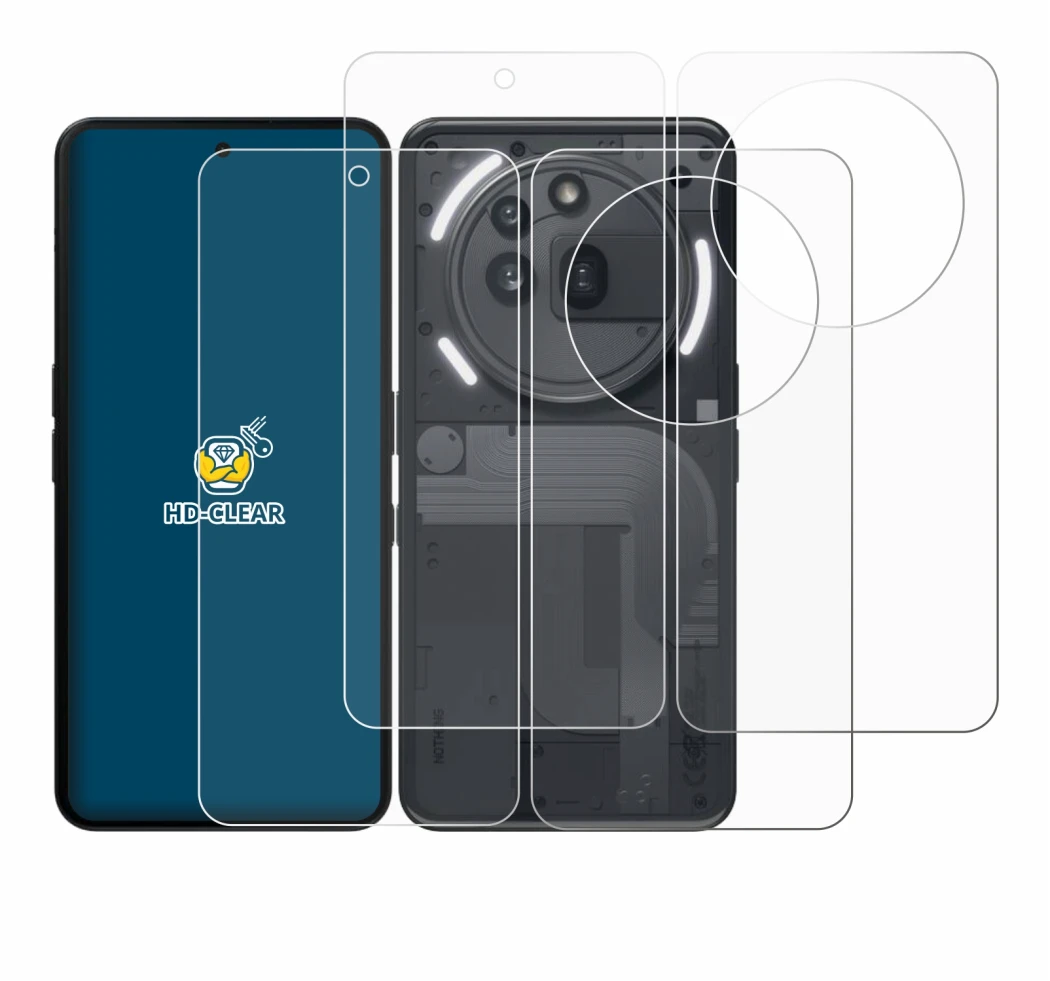 Immagine del dispositivo Nothing Phone (3a) Pro (Fronte+Retro) con un'ampia varietà di protezioni per lo schermo.