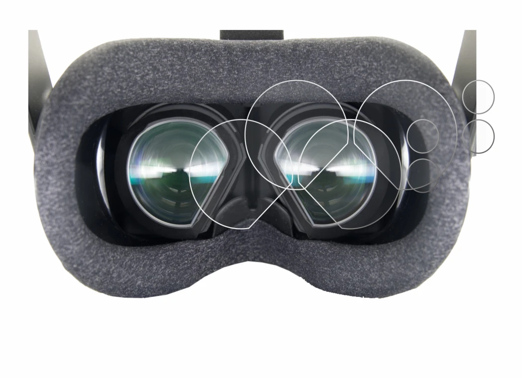 Immagine del dispositivo Valve Index VR-Headset con un'ampia varietà di protezioni per lo schermo.