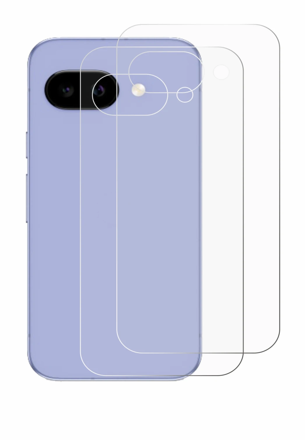 Immagine del dispositivo Google Pixel 9a (Posteriore) con un'ampia varietà di protezioni per lo schermo.