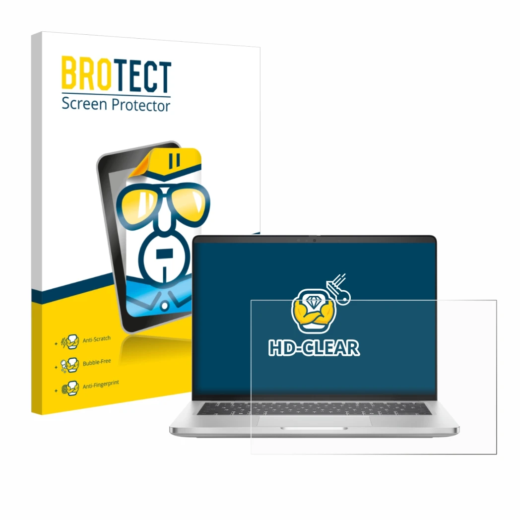 Parte frontale di una confezione del prodotto con il logo del marchio BROTECT. Accanto è raffigurato il dispositivo Dell Pro 1