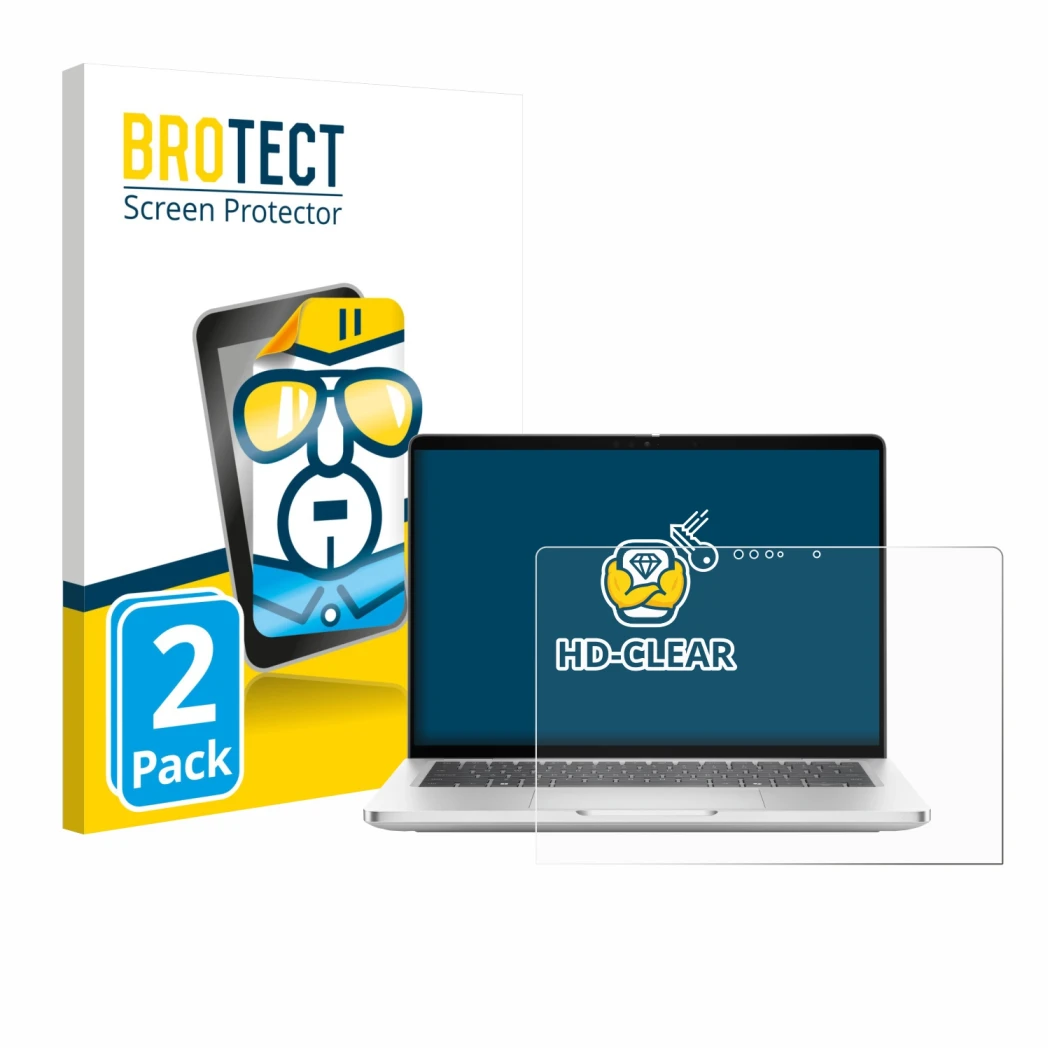 Parte frontale di una confezione del prodotto con il logo del marchio BROTECT. Accanto è raffigurato il dispositivo Dell Pro 1