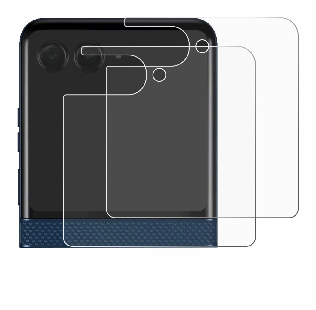 Immagine del dispositivo Motorola Razr 60 (Display posteriore) con un'ampia varietà di protezioni per lo schermo.