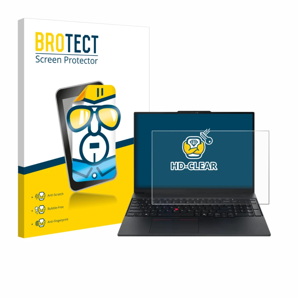 Parte frontale di una confezione del prodotto con il logo del marchio BROTECT. Accanto è raffigurato il dispositivo Lenovo Thi