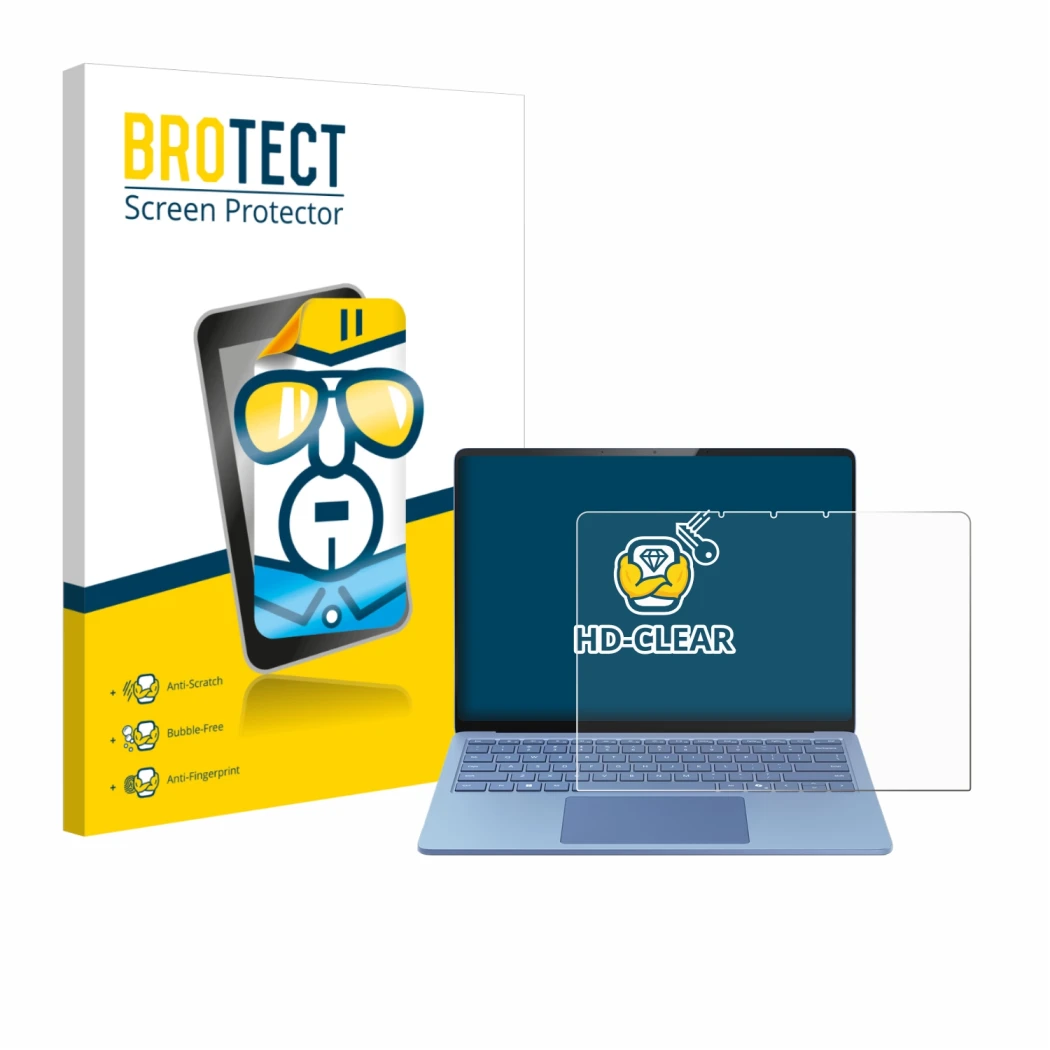 Parte frontale di una confezione del prodotto con il logo del marchio BROTECT. Accanto è raffigurato il dispositivo Microsoft 